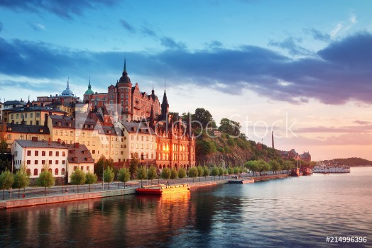 Bild på View at Stockholm at night in summer Sunset with beautiful buildings in the capital of Sweden